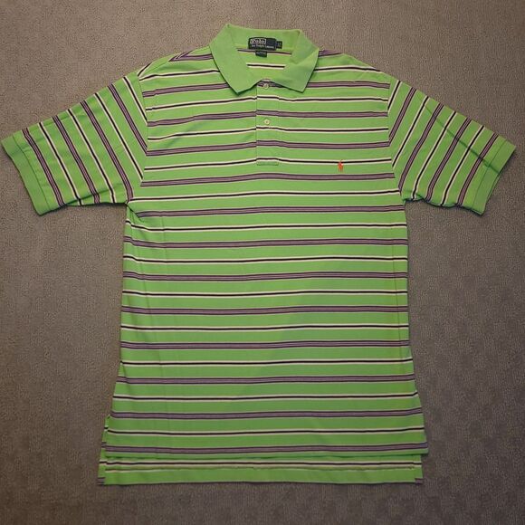 Polo Ralph Lauren Mens LT Polo Shirt Green Striped Pony Golf Short Sleeve VTG - Picture 2 of 8